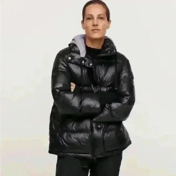 MANGO Quilted Puffer  Winter Jacket 'Aspen' Shiny Black size S - Picture 2 of 16